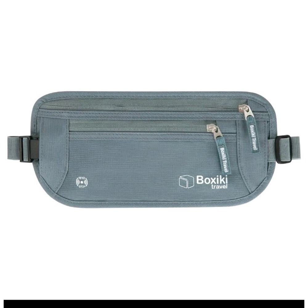 Boxiki Travel Money Belt RFID Blocking Hidden Pouch Passport Holder Gray Unisex
